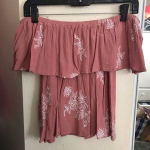 Pink floral off the shoulder top
